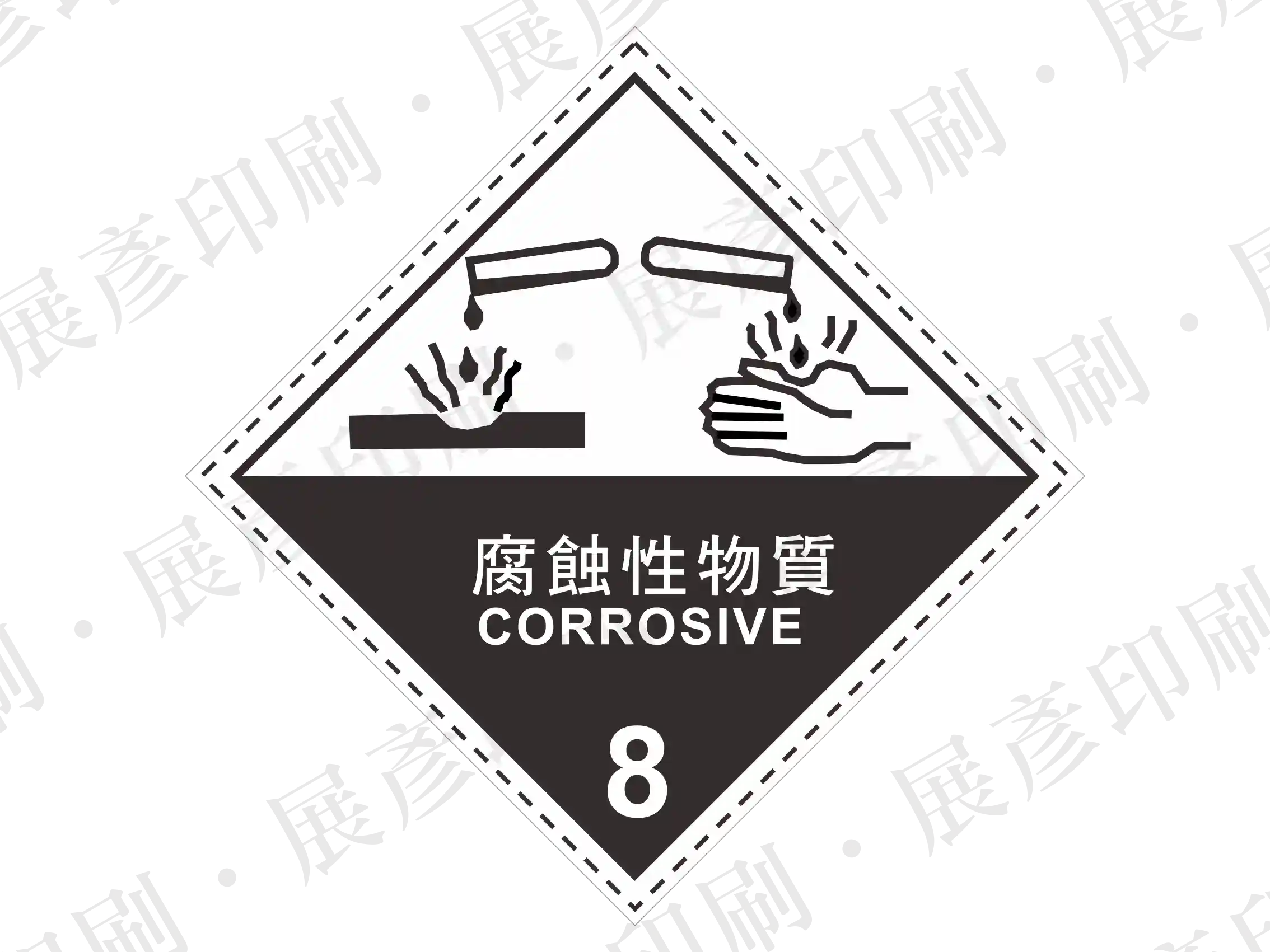 化08-100 腐蝕性物品危險標示標籤貼紙 第8類